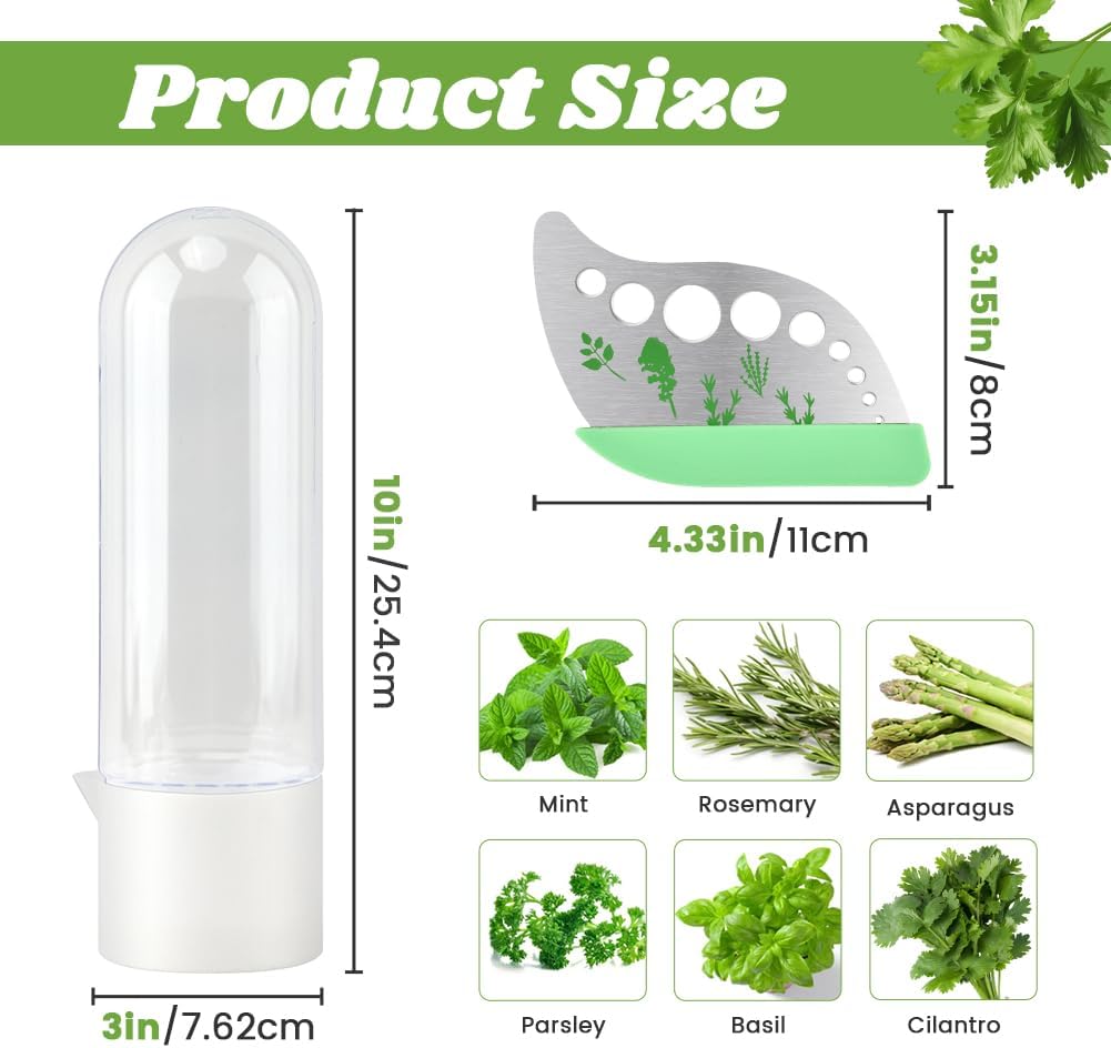 Herb Saver for Refrigerator With Herb Stem Stripping Tool,Herb Keeper & Cilantro Container,Vegetable Preservation Bottle for Cilantro,Parsley,Mint,Keeps Greens for 2-3 Weeks