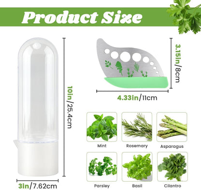 Herb Saver for Refrigerator With Herb Stem Stripping Tool,Herb Keeper & Cilantro Container,Vegetable Preservation Bottle for Cilantro,Parsley,Mint,Keeps Greens for 2-3 Weeks