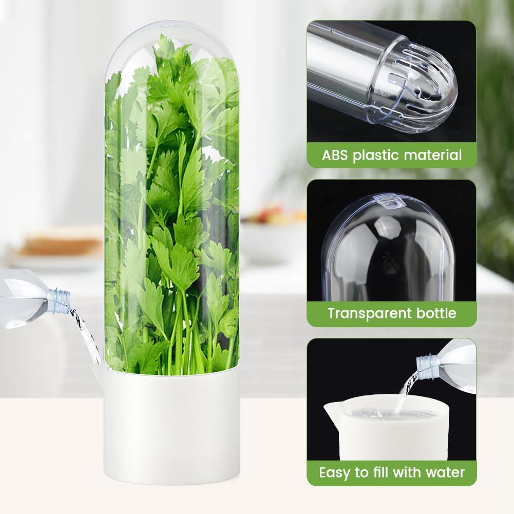 Herb Saver for Refrigerator With Herb Stem Stripping Tool,Herb Keeper & Cilantro Container,Vegetable Preservation Bottle for Cilantro,Parsley,Mint,Keeps Greens for 2-3 Weeks