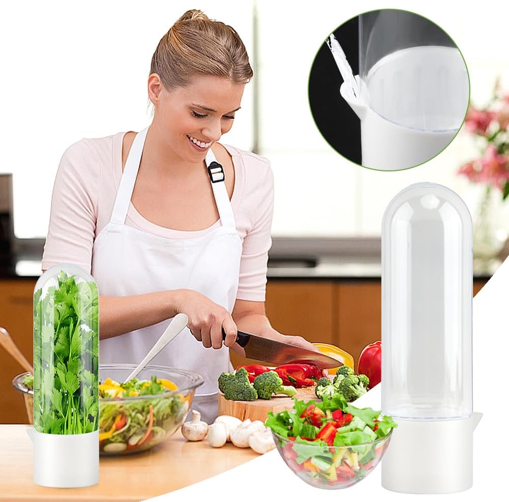 Herb Saver for Refrigerator With Herb Stem Stripping Tool,Herb Keeper & Cilantro Container,Vegetable Preservation Bottle for Cilantro,Parsley,Mint,Keeps Greens for 2-3 Weeks