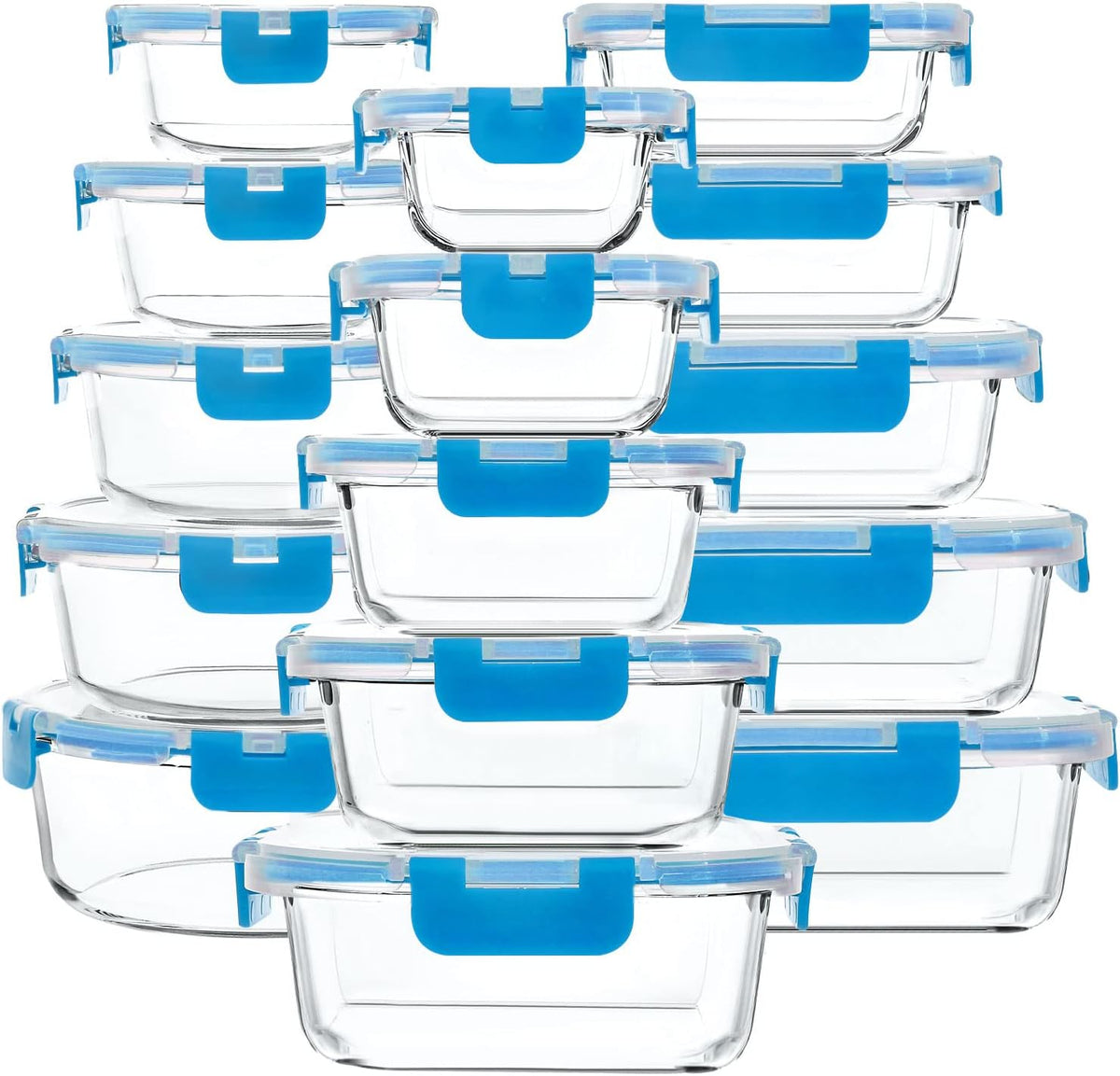 30 Pieces Glass Food Storage Containers with Snap Locking Lids,Glass Meal Prep Containers Set - Airtight Lunch Containers, Microwave, Oven, Freezer and Dishwasher