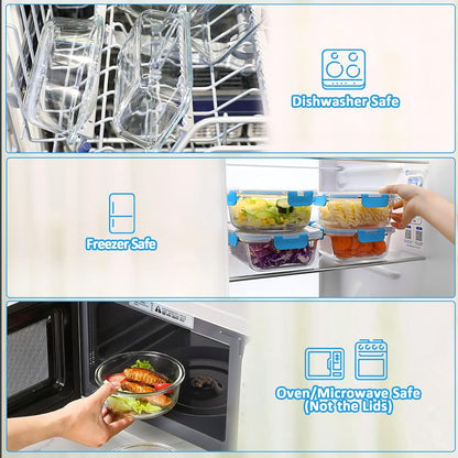 30 Pieces Glass Food Storage Containers with Snap Locking Lids,Glass Meal Prep Containers Set - Airtight Lunch Containers, Microwave, Oven, Freezer and Dishwasher