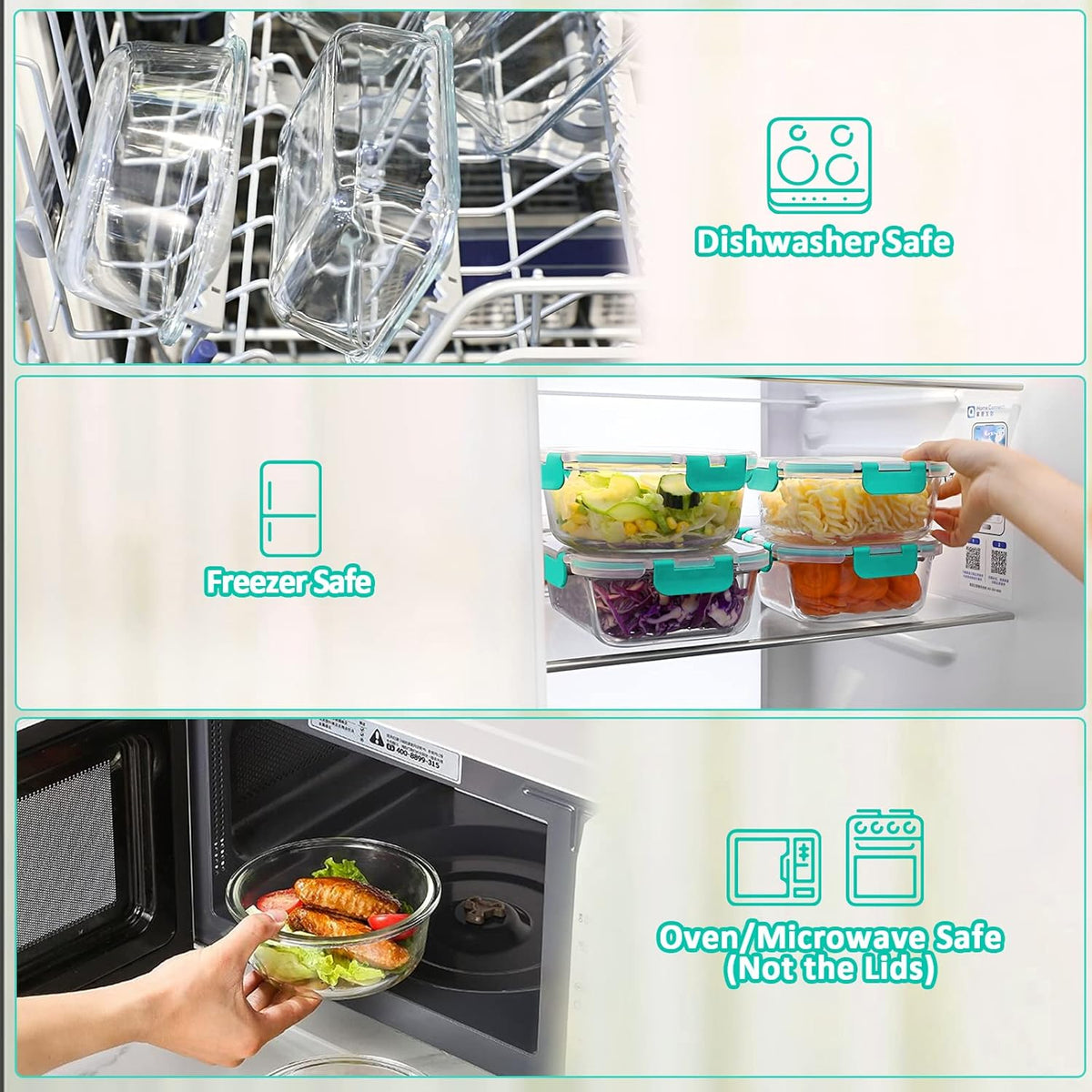 30 Pieces Glass Food Storage Containers with Snap Locking Lids,Glass Meal Prep Containers Set - Airtight Lunch Containers, Microwave, Oven, Freezer and Dishwasher