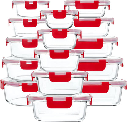 30 Pieces Glass Food Storage Containers with Snap Locking Lids,Glass Meal Prep Containers Set - Airtight Lunch Containers, Microwave, Oven, Freezer and Dishwasher