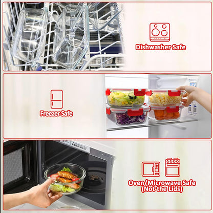 30 Pieces Glass Food Storage Containers with Snap Locking Lids,Glass Meal Prep Containers Set - Airtight Lunch Containers, Microwave, Oven, Freezer and Dishwasher
