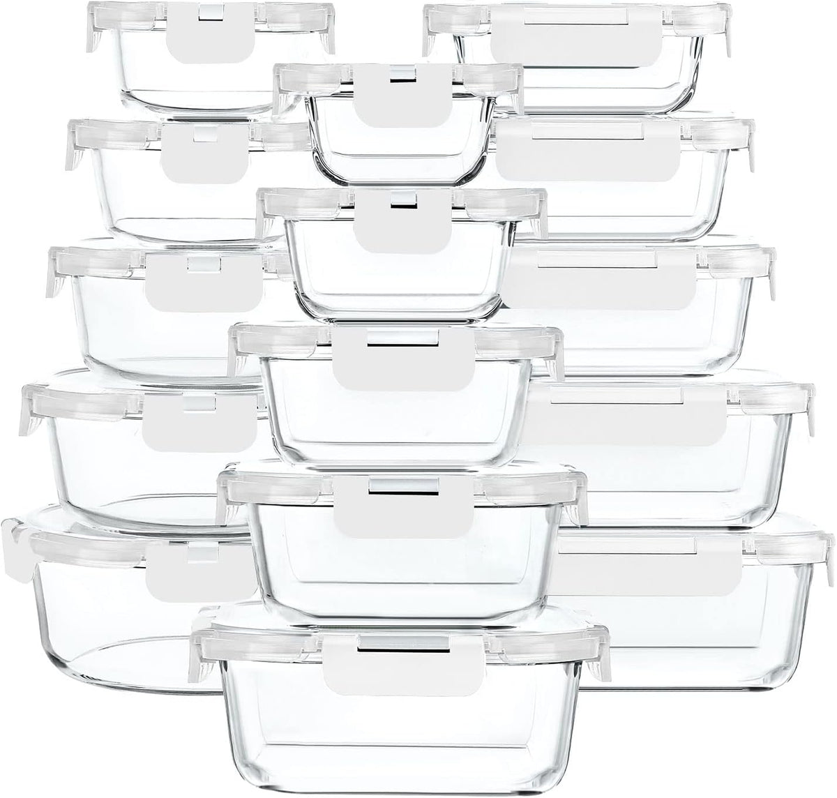 30 Pieces Glass Food Storage Containers with Snap Locking Lids,Glass Meal Prep Containers Set - Airtight Lunch Containers, Microwave, Oven, Freezer and Dishwasher