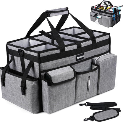 Extra Large Cleaning Caddy Bag with Rigid Support Board, Cleaning Organizer Tote with Detachable Divider, Adjustable Shoulder Strap & Waist Belt, Cleaning Supply Carrier for Cleaners & Housekeepers