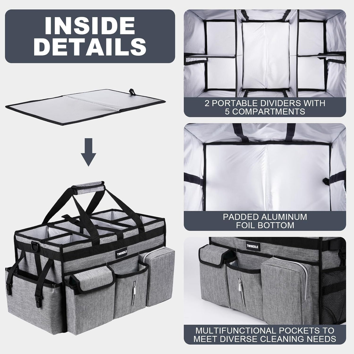 Extra Large Cleaning Caddy Bag with Rigid Support Board, Cleaning Organizer Tote with Detachable Divider, Adjustable Shoulder Strap & Waist Belt, Cleaning Supply Carrier for Cleaners & Housekeepers
