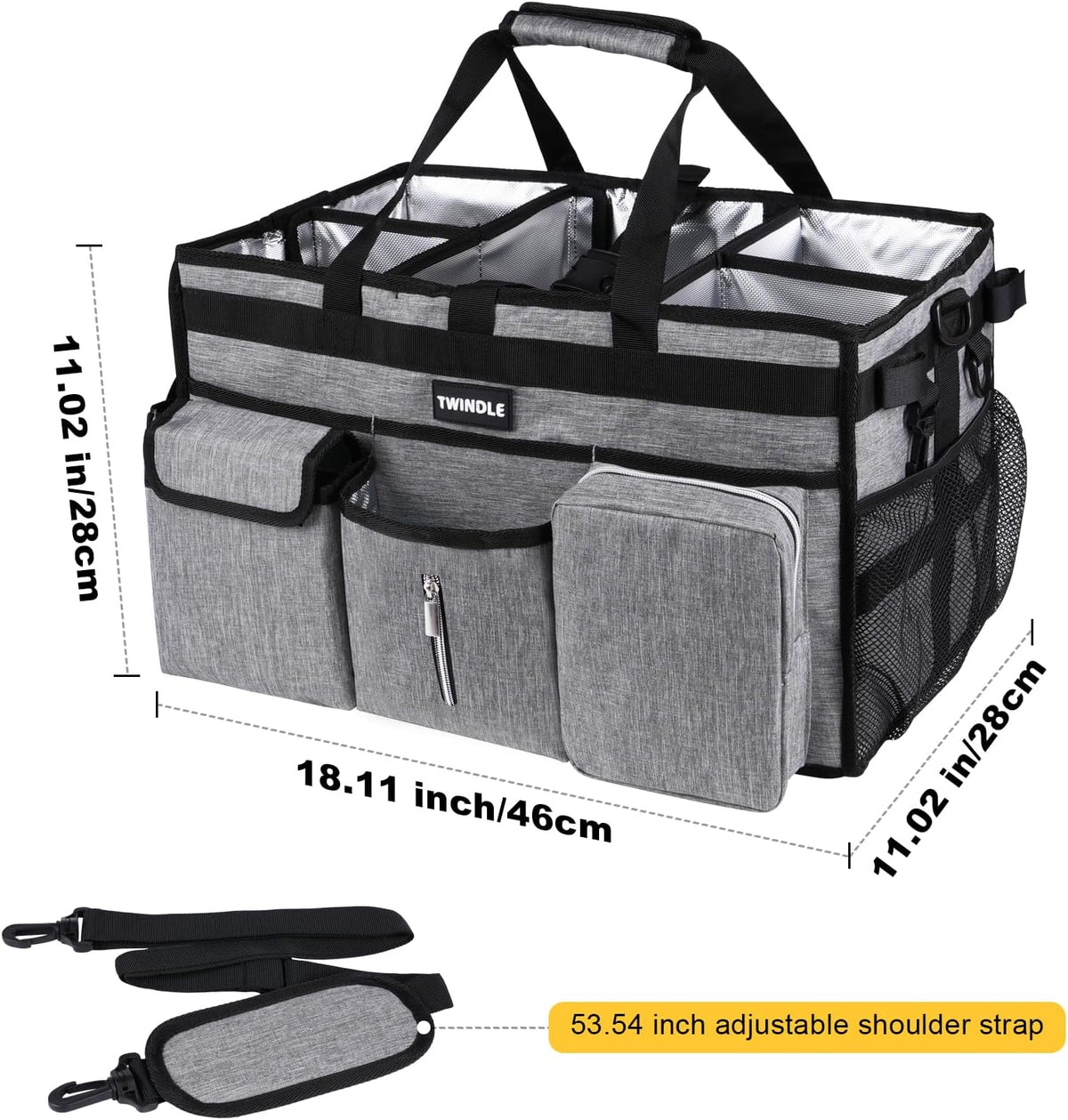 Extra Large Cleaning Caddy Bag with Rigid Support Board, Cleaning Organizer Tote with Detachable Divider, Adjustable Shoulder Strap & Waist Belt, Cleaning Supply Carrier for Cleaners & Housekeepers