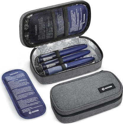 Insulin Cooler Travel Case, 2x160g TSA Approved Ice Packs, Portable | Diabetic Medication Cooler for Travel Holds 3-4 Insulin Pens and Diabetic Supplies Storage, Compact for Daily and Trips