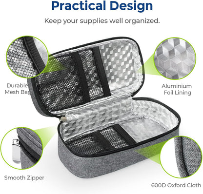 Insulin Cooler Travel Case, 2x160g TSA Approved Ice Packs, Portable | Diabetic Medication Cooler for Travel Holds 3-4 Insulin Pens and Diabetic Supplies Storage, Compact for Daily and Trips