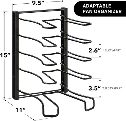 5 Compartments Height Adjustable Pan Organizer, Black