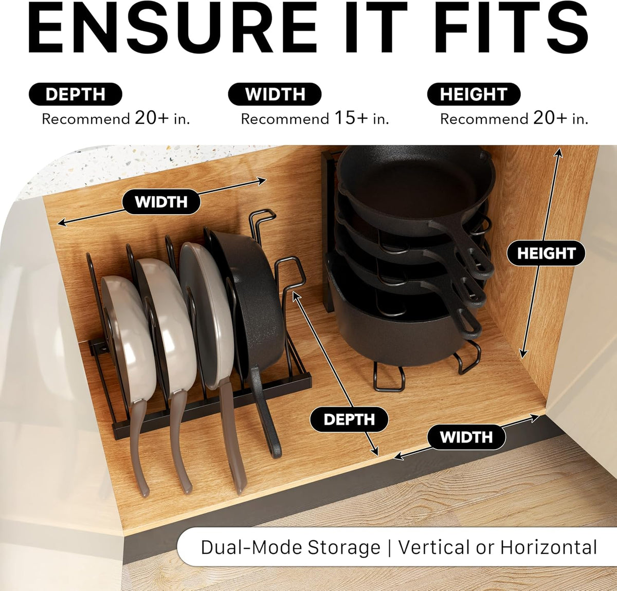 5 Compartments Height Adjustable Pan Organizer, Black