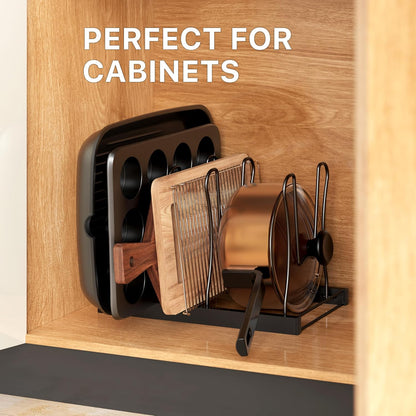 5 Compartments Height Adjustable Pan Organizer, Black