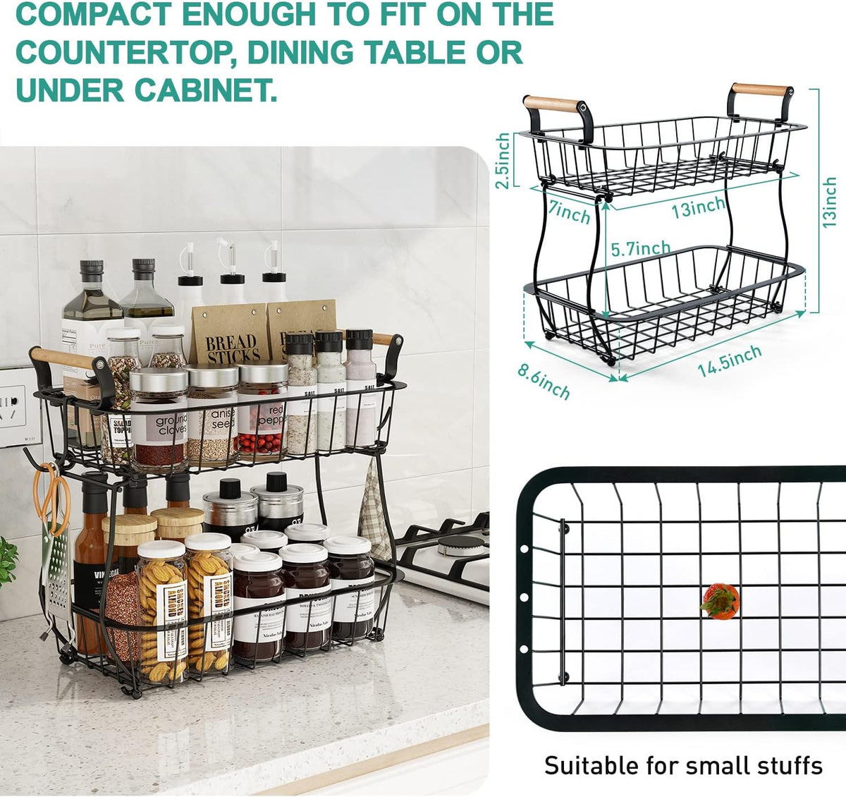 2 Tier Fruit Basket with 2 Banana Hangers, Countertop Fruit Vegetable Basket Bowl for Kitchen Counter Metal Wire Fruits Storage Stand Holder Organizer for Bread Snack Veggies Produce