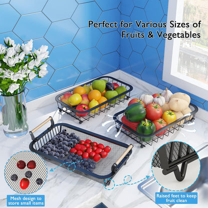 2 Tier Fruit Basket with 2 Banana Hangers, Countertop Fruit Vegetable Basket Bowl for Kitchen Counter Metal Wire Fruits Storage Stand Holder Organizer for Bread Snack Veggies Produce
