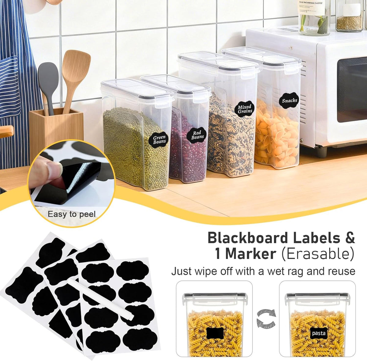 11 Pack Cereal Containers Storage Set (4L, 2.5L), Cereal Storage Containers with Pour Lids, Cereal Dispenser Pantry Organization Canister for Rice, Flour, Spaghetti, Oats,BPA Free, Leak Proof