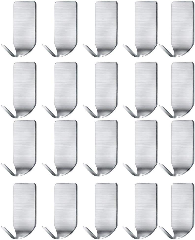 Small Adhesive Hooks Hat Hooks Organizer for Wall Stainless Steel Ultra Strong Wall Rack Hooks for Hanging Hats, Caps, Keys, Kitchen Utensils- Kitchen, Bathroom, Cabinet-20 Packs