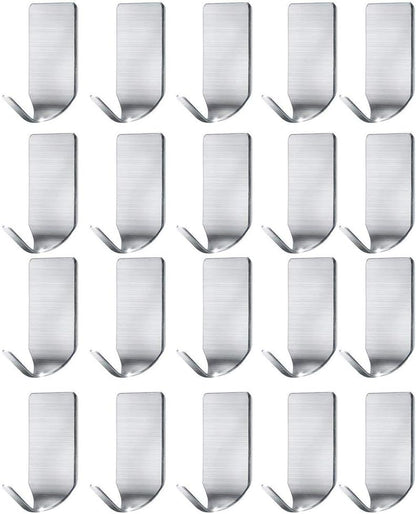 Small Adhesive Hooks Hat Hooks Organizer for Wall Stainless Steel Ultra Strong Wall Rack Hooks for Hanging Hats, Caps, Keys, Kitchen Utensils- Kitchen, Bathroom, Cabinet-20 Packs