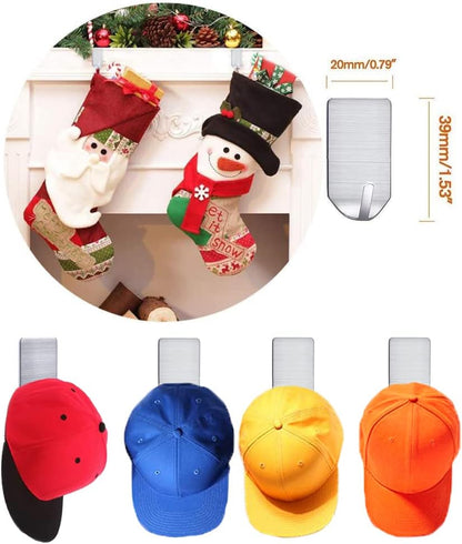 Small Adhesive Hooks Hat Hooks Organizer for Wall Stainless Steel Ultra Strong Wall Rack Hooks for Hanging Hats, Caps, Keys, Kitchen Utensils- Kitchen, Bathroom, Cabinet-20 Packs