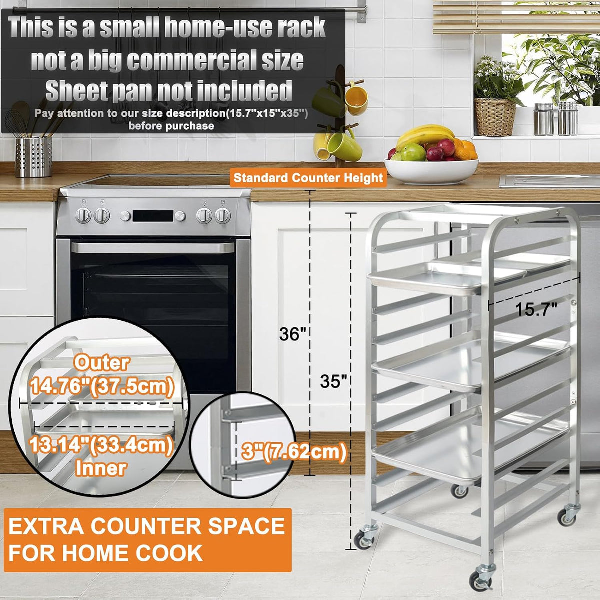 10-Tier Quarter & Half Sheet Pan Rack with Wheels for Home Use