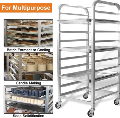 10-Tier Quarter & Half Sheet Pan Rack with Wheels for Home Use