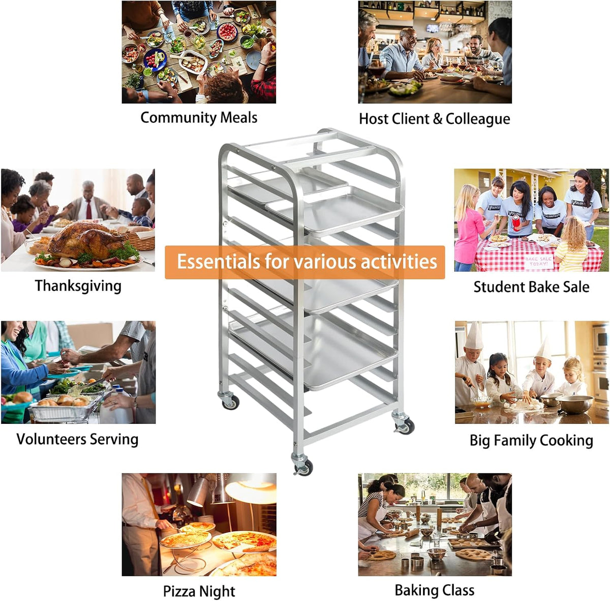 10-Tier Quarter & Half Sheet Pan Rack with Wheels for Home Use