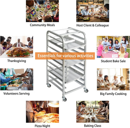 10-Tier Quarter & Half Sheet Pan Rack with Wheels for Home Use
