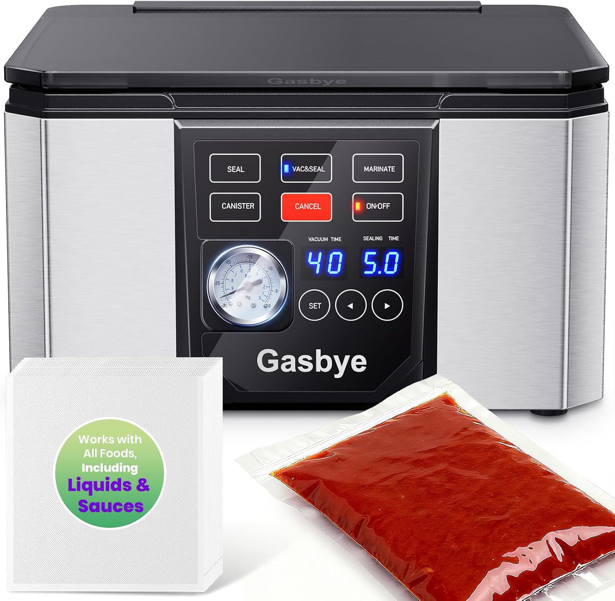 95kPa Precision Vacuum Sealer Machine, Double Heat Seal for Dry/Moist Food, Easy-Lock Handle, Built-in Bag Storage & Cutter, Progress Display, Pulse Mode, Removable Drip Tray, Silver
