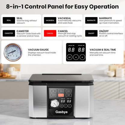 95kPa Precision Vacuum Sealer Machine, Double Heat Seal for Dry/Moist Food, Easy-Lock Handle, Built-in Bag Storage & Cutter, Progress Display, Pulse Mode, Removable Drip Tray, Silver