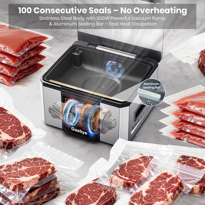 95kPa Precision Vacuum Sealer Machine, Double Heat Seal for Dry/Moist Food, Easy-Lock Handle, Built-in Bag Storage & Cutter, Progress Display, Pulse Mode, Removable Drip Tray, Silver
