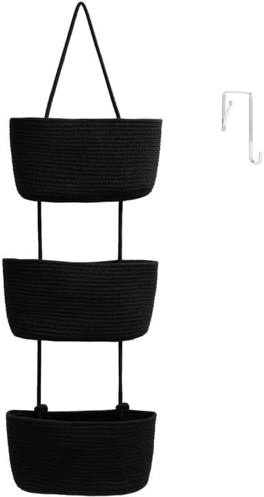 Over the Door Hanging Basket, 3-Tier Woven Cotton Wall-Mounted Storage Organizer Bag Decorative Hanging Nursery Baskets, Jute