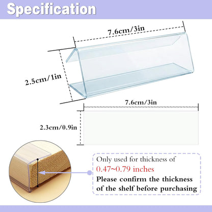 Shelf Label Holder, 50 Pack Wood Shelf Label Holders Plastic Shelf Label Clip Clear Shelf Sign with 50 Pack Label Inserts for Home Office Library Shelves