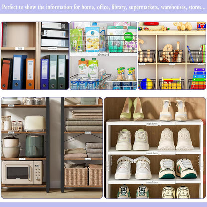 Shelf Label Holder, 50 Pack Wood Shelf Label Holders Plastic Shelf Label Clip Clear Shelf Sign with 50 Pack Label Inserts for Home Office Library Shelves