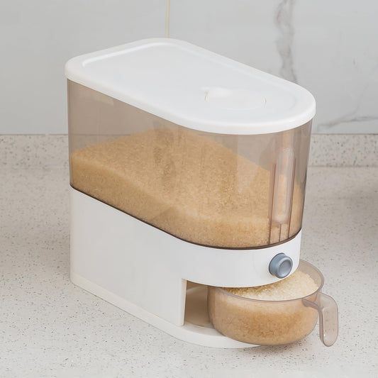 22 Lbs Rice Dispenser, Brown | Large Grain Container Storage, With Lid, Measuring Cylinder, Moisture Proof, For Kitchen Soybean Corn