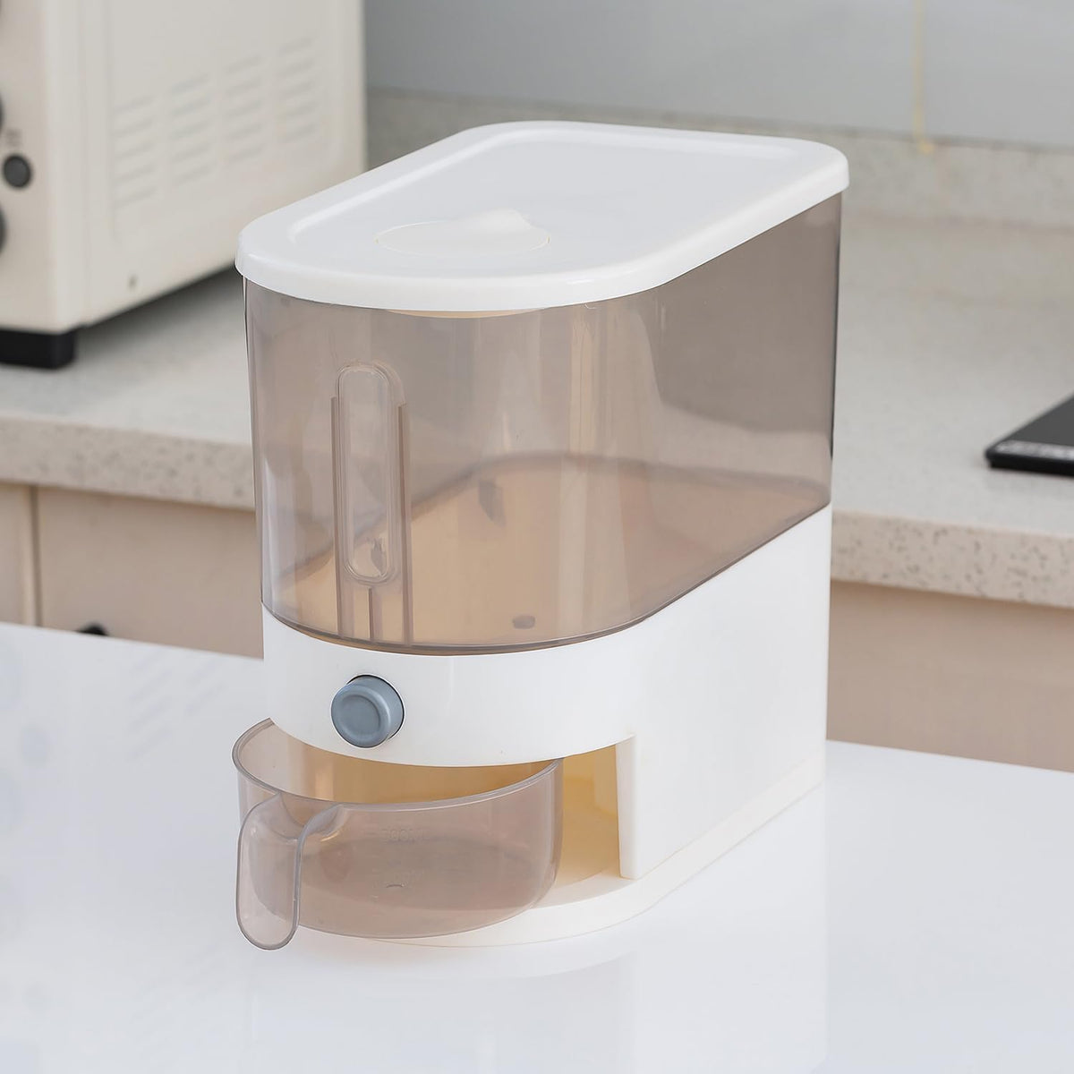 22 Lbs Rice Dispenser, Brown | Large Grain Container Storage, With Lid, Measuring Cylinder, Moisture Proof, For Kitchen Soybean Corn