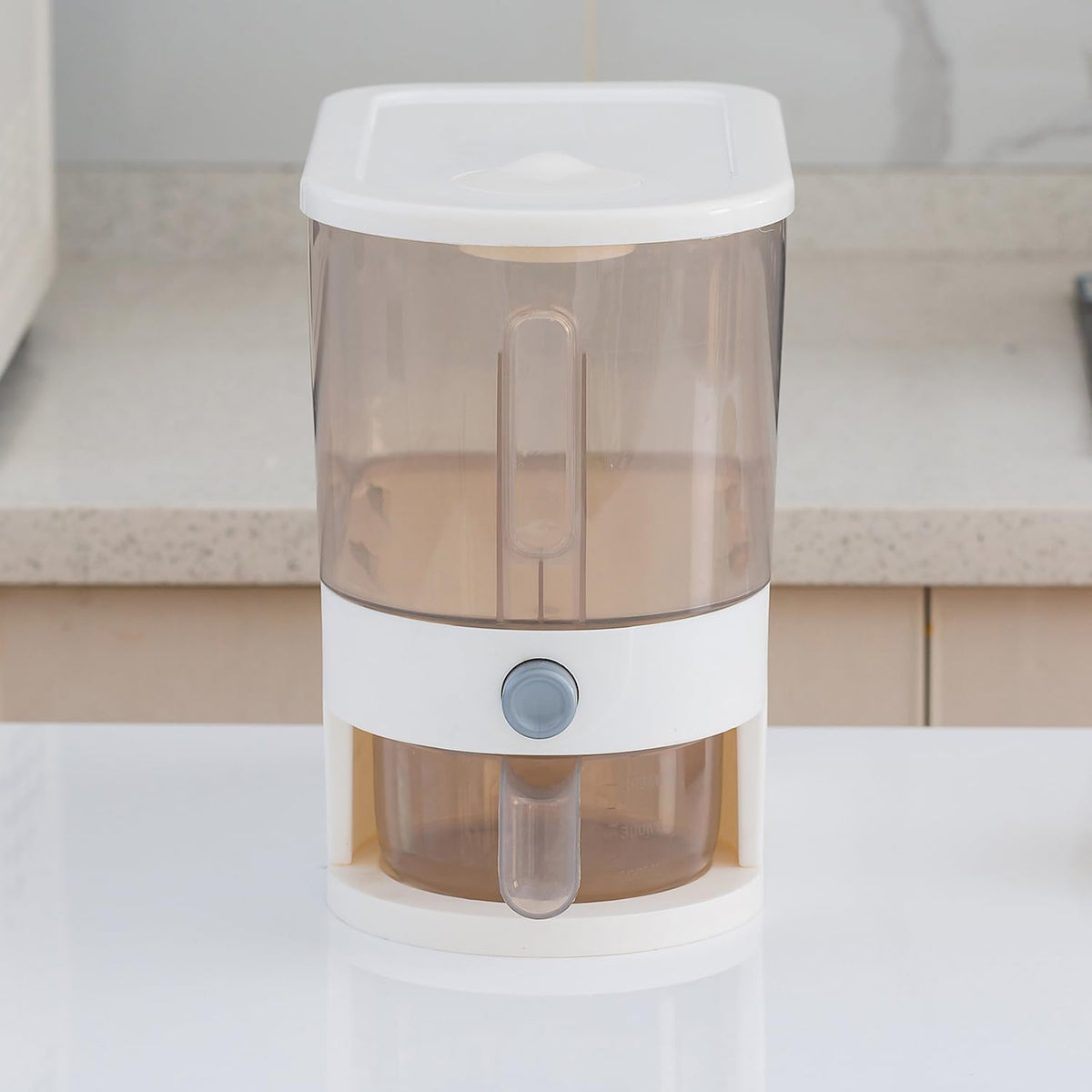 22 Lbs Rice Dispenser, Brown | Large Grain Container Storage, With Lid, Measuring Cylinder, Moisture Proof, For Kitchen Soybean Corn