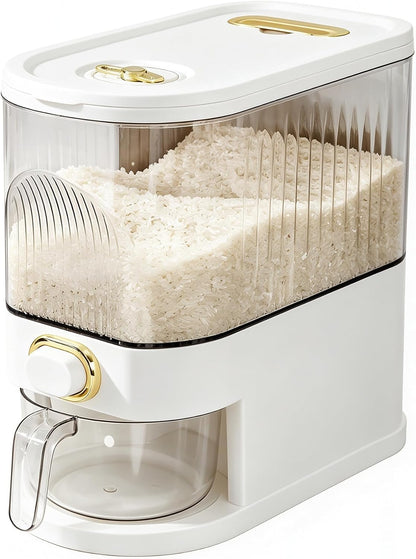 22 Lbs Rice Dispenser, Brown | Large Grain Container Storage, With Lid, Measuring Cylinder, Moisture Proof, For Kitchen Soybean Corn