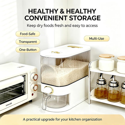 22 Lbs Rice Dispenser, Brown | Large Grain Container Storage, With Lid, Measuring Cylinder, Moisture Proof, For Kitchen Soybean Corn
