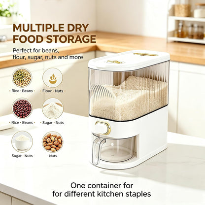 22 Lbs Rice Dispenser, Brown | Large Grain Container Storage, With Lid, Measuring Cylinder, Moisture Proof, For Kitchen Soybean Corn
