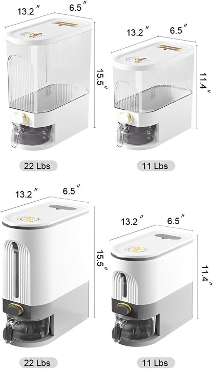 22 Lbs Rice Dispenser, Brown | Large Grain Container Storage, With Lid, Measuring Cylinder, Moisture Proof, For Kitchen Soybean Corn