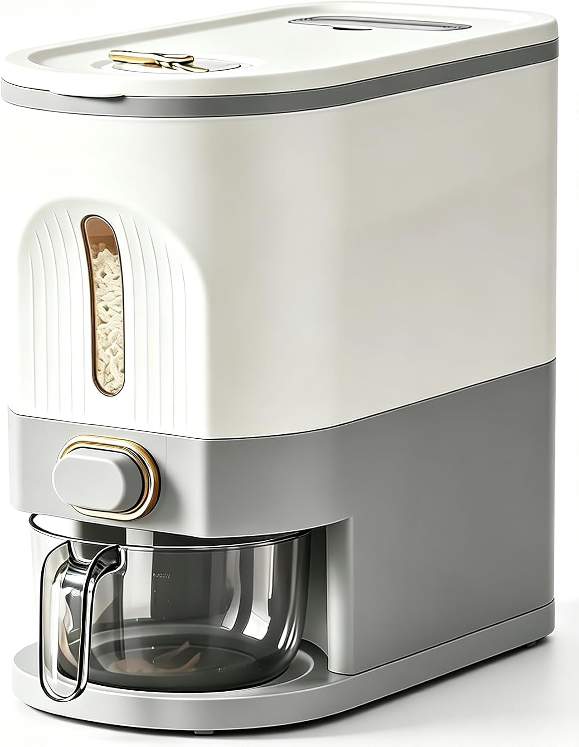 22 Lbs Rice Dispenser, Brown | Large Grain Container Storage, With Lid, Measuring Cylinder, Moisture Proof, For Kitchen Soybean Corn