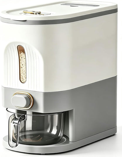 22 Lbs Rice Dispenser, Brown | Large Grain Container Storage, With Lid, Measuring Cylinder, Moisture Proof, For Kitchen Soybean Corn