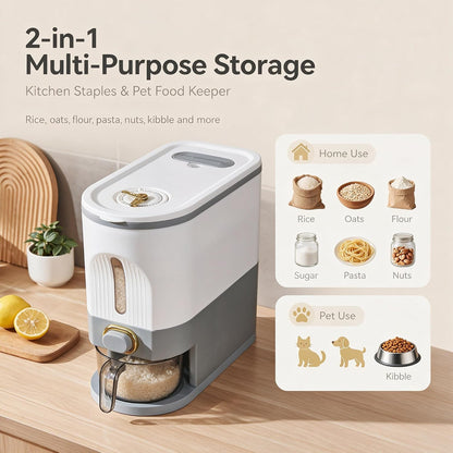 22 Lbs Rice Dispenser, Brown | Large Grain Container Storage, With Lid, Measuring Cylinder, Moisture Proof, For Kitchen Soybean Corn