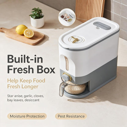 22 Lbs Rice Dispenser, Brown | Large Grain Container Storage, With Lid, Measuring Cylinder, Moisture Proof, For Kitchen Soybean Corn