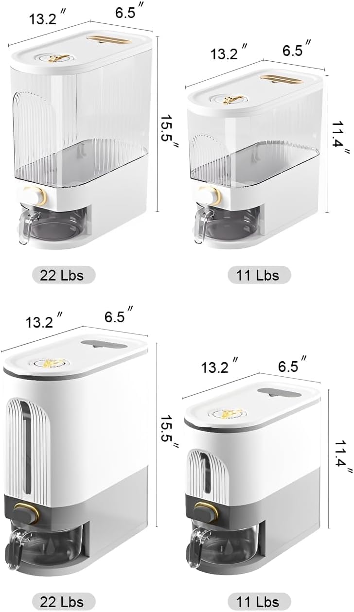 22 Lbs Rice Dispenser, Brown | Large Grain Container Storage, With Lid, Measuring Cylinder, Moisture Proof, For Kitchen Soybean Corn