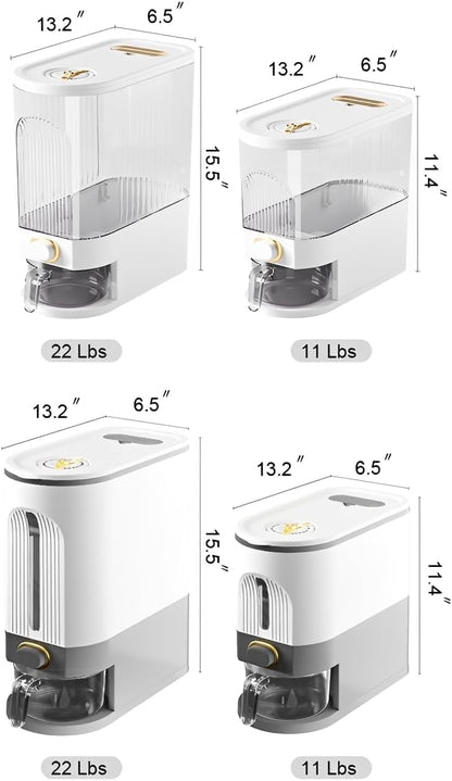 22 Lbs Rice Dispenser, Brown | Large Grain Container Storage, With Lid, Measuring Cylinder, Moisture Proof, For Kitchen Soybean Corn