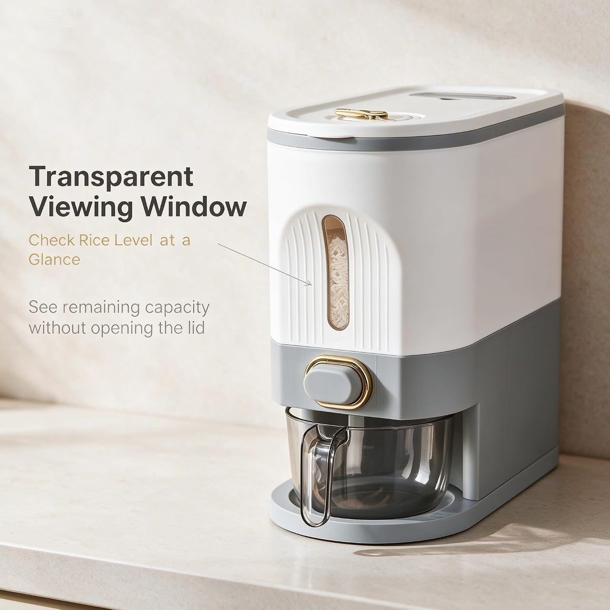 22 Lbs Rice Dispenser, Brown | Large Grain Container Storage, With Lid, Measuring Cylinder, Moisture Proof, For Kitchen Soybean Corn