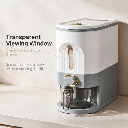 22 Lbs Rice Dispenser, Brown | Large Grain Container Storage, With Lid, Measuring Cylinder, Moisture Proof, For Kitchen Soybean Corn