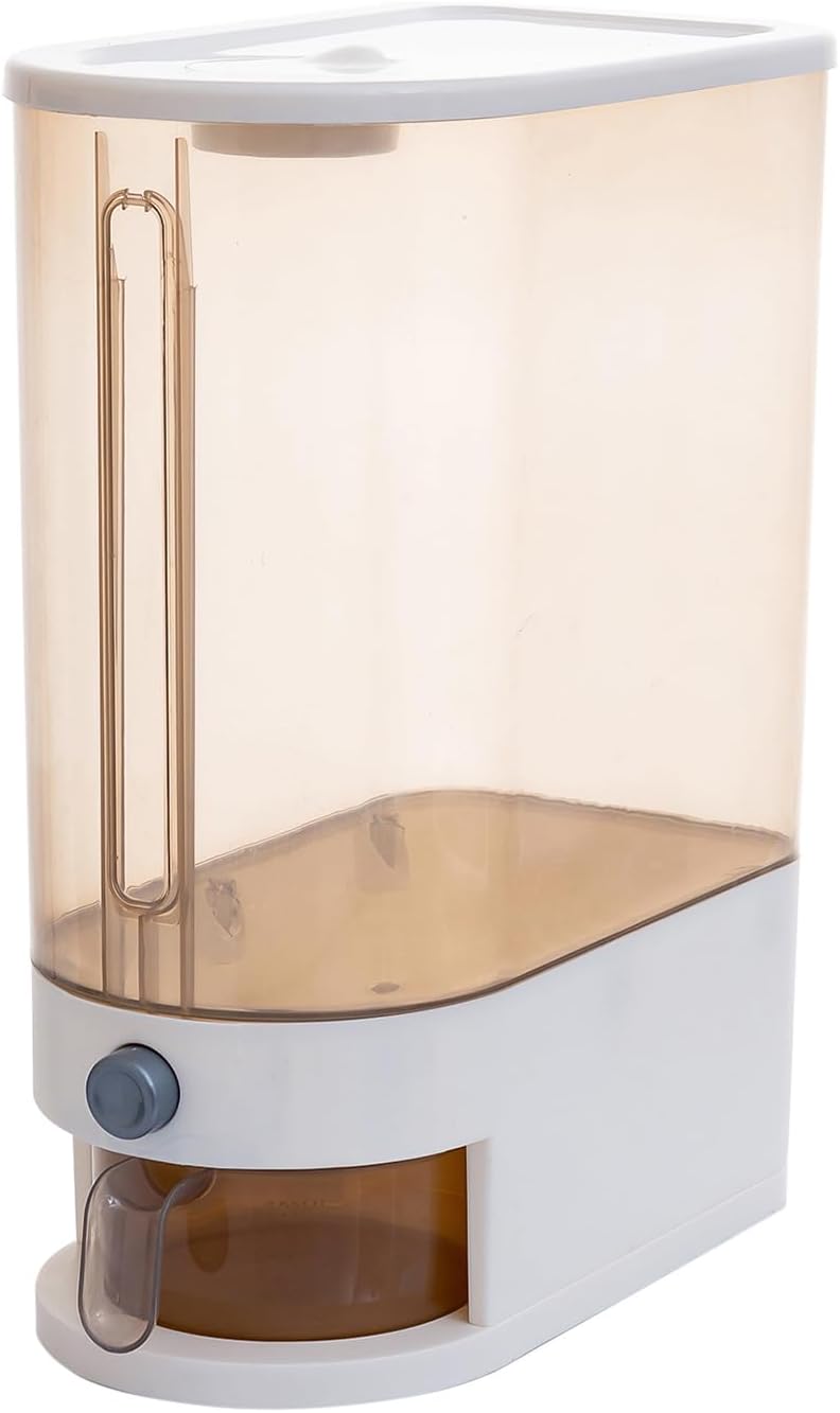 22 Lbs Rice Dispenser, Brown | Large Grain Container Storage, With Lid, Measuring Cylinder, Moisture Proof, For Kitchen Soybean Corn